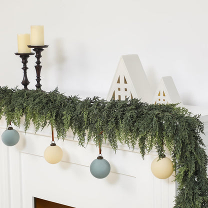 Jutom 1 Pcs 9 ft Christmas Cedar Garland - Dual Green Realistic Cedar Pine Needles Garland Artificial Decoration for Table, Mantel, Wall - Home Winter Holiday Party Decor