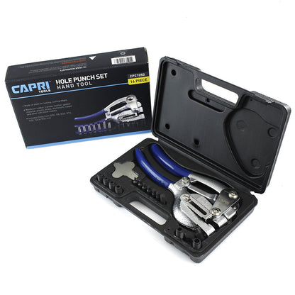 Capri Tools CP21050 21050 Metal Hole Punch Set With Puncher 16 Piece, Black