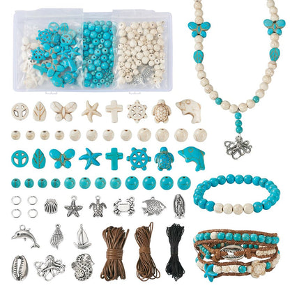 FASHEWELRY 315pcs Turquoise Bead Bracelet Making Kit 4mm/6mm/8mm Round Turquoise Gemstone Beads Ocean Theme for Necklace Earrig DIY Jewelry Making