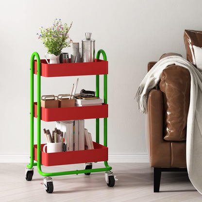 Elitehouse Metal Rolling Cart,3-Tier Metal Rolling Cart with Wheels,3 Tier Utility Cart with Wheels for Office,Home,Kitchen,Garden（13.4"x18.1"x31"） Red+Green