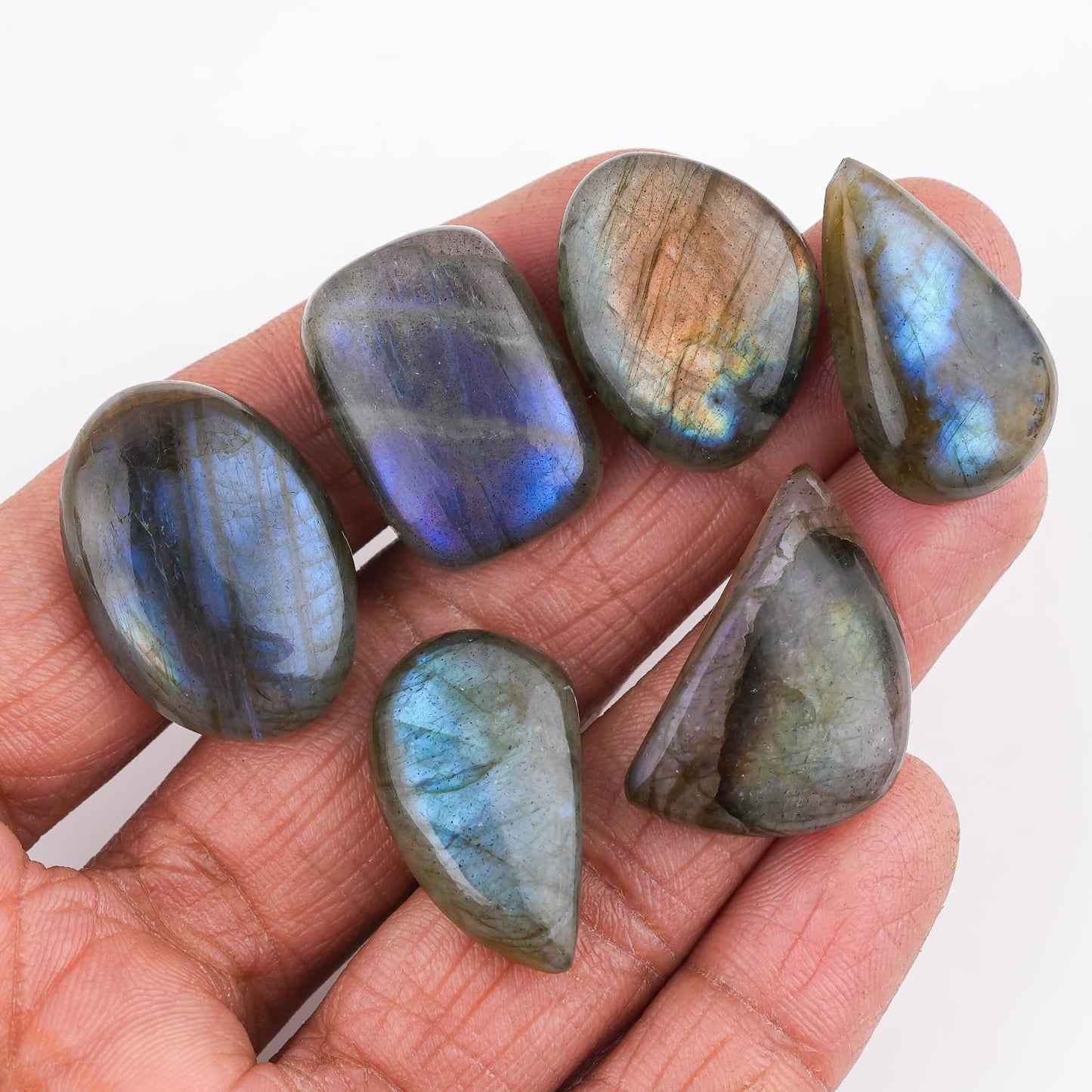 CRYSTALIS Wholesale Bulk 10pcs Labradorite Loose Gemstone, Mix Shapes, Natural Cabochons Jewelry Making Supply, Chakra Healing Polished Stone, Wire Wrapping, DIY, Gem Collection [20mm+]