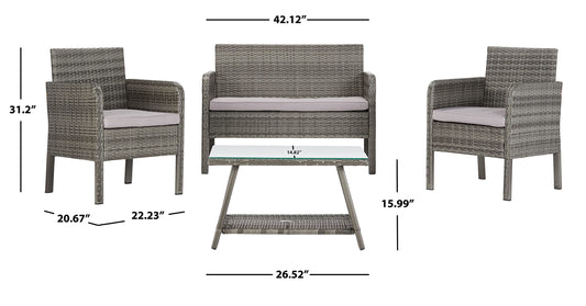 SAFAVIEH PAT7505B Collection Aboka Grey 4-Piece Outdoor Living Patio Set
