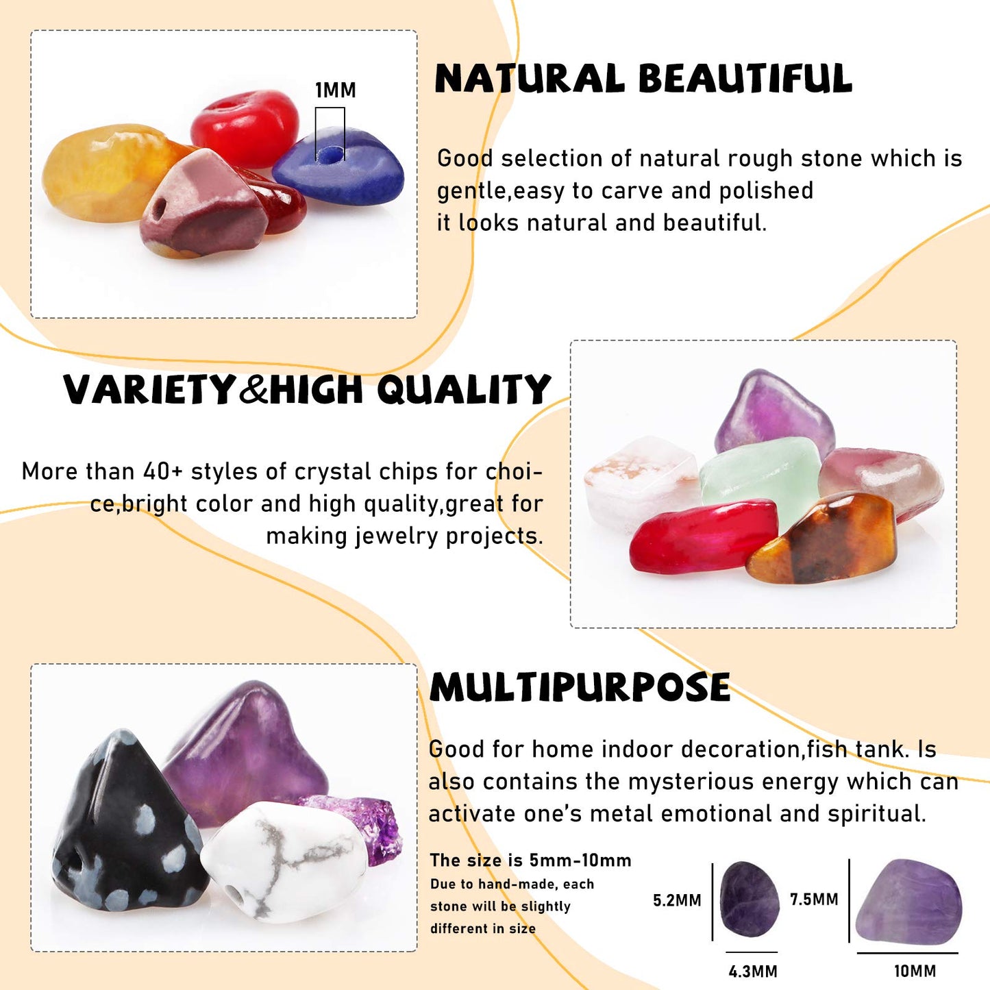 500 pcs Natural Chip Stone Beads, Tourmaline 5-8 mm Irregular Gemstones Healing Crystal Loose Rocks Bead Hole Drilled for Jewelry Making Bracelet