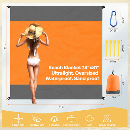 EASYFUN Beach Blanket Sandproof Oversized, 79''×83'' Extra Large Beach Mat, Portable Picnic Mat for Travel Camping Hiking, Lightweight Beach Essentials Family Water Resistant Mat Nylon 210T