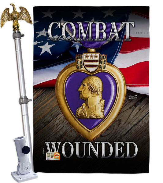 Angeleno Heritage HS137133-BO-02 Purple Heart Combat Wounded Americana Military Decorative Vertical House Flag Set, 28"x 40" w/Flagpole, Multi-Color