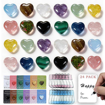 24 Packs Easter Egg Stuffers Crystals and Healing Stones with Heart Cards Classroom School Party Favors,Easter Gifts for Kids Healing Crystals Rock Gift Exchange Bulk Easter Basket Stuffers for Teen