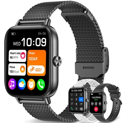 Smart Watch for Men Women, 1.85"HD Fitness Tracker (Answer/Make Call/Messages),130+ Sport Modes with 24/7 Heart Rate/Sleep Monitor/Pedometer, IP68 Waterproof, Smartwatche for Android&iOS (Black)