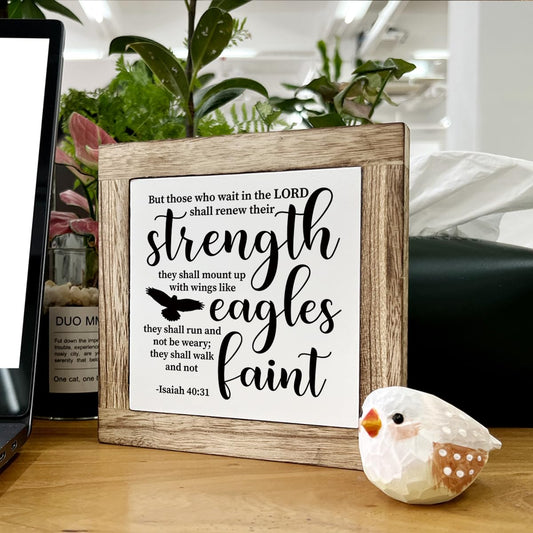Christian Desk Signs, Motivational Home Office Decoration, Rustic Home Decor, Bible Verse Artwork Wooden Box Sign, Isaiah 40:31 Wood Signs, But Those Who Wait in The Lord Sign