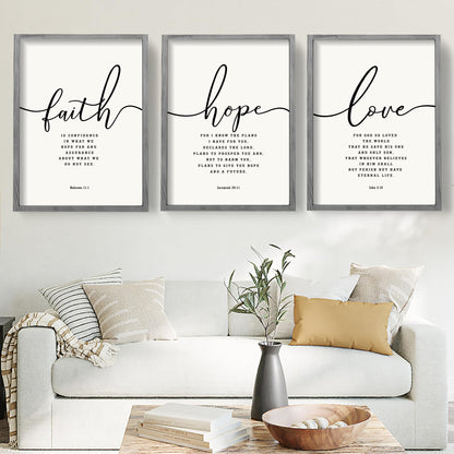 Houmury Set of 3 Framed Farmhouse Bible Verses Wall Decor Sign 11”x14” Christian Faith Scripture Wall Art for Home Living Room Bedroom Wall Decor (11"x14" Grey)