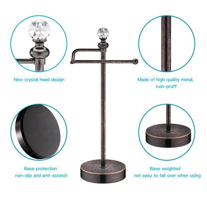 ROLABAM Heavy Weighted Hand Towel Holder(with Crystal Ball) Standing Hand Towel Holder Total Height 15.7'' for Kitchen,Bathroom,Vanity,Classic Decorative Metal Hand Towel Stand,Oil Rubbed Bronze