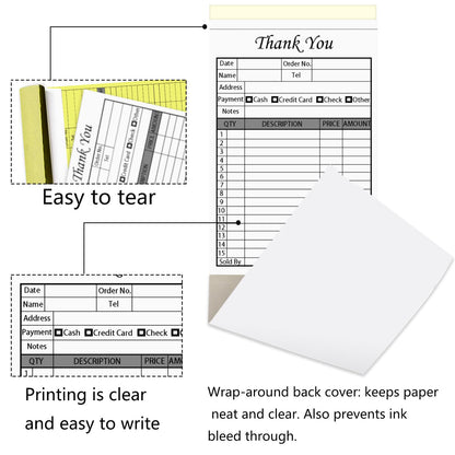 XUEJITECH 250 Sets Thank You Receipt Book with Carbonless Copies, 5.5 x 8.5 in Invoice Receipt Book for Small Business - White/Yellow