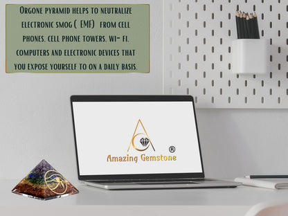 Amazing Gemstone Large Orgone Pyramid | Natural Chakra Pyramid Crystal | Eye of Ra Orgonite Pyramid | Organ Pyramids Positive Energy Healing