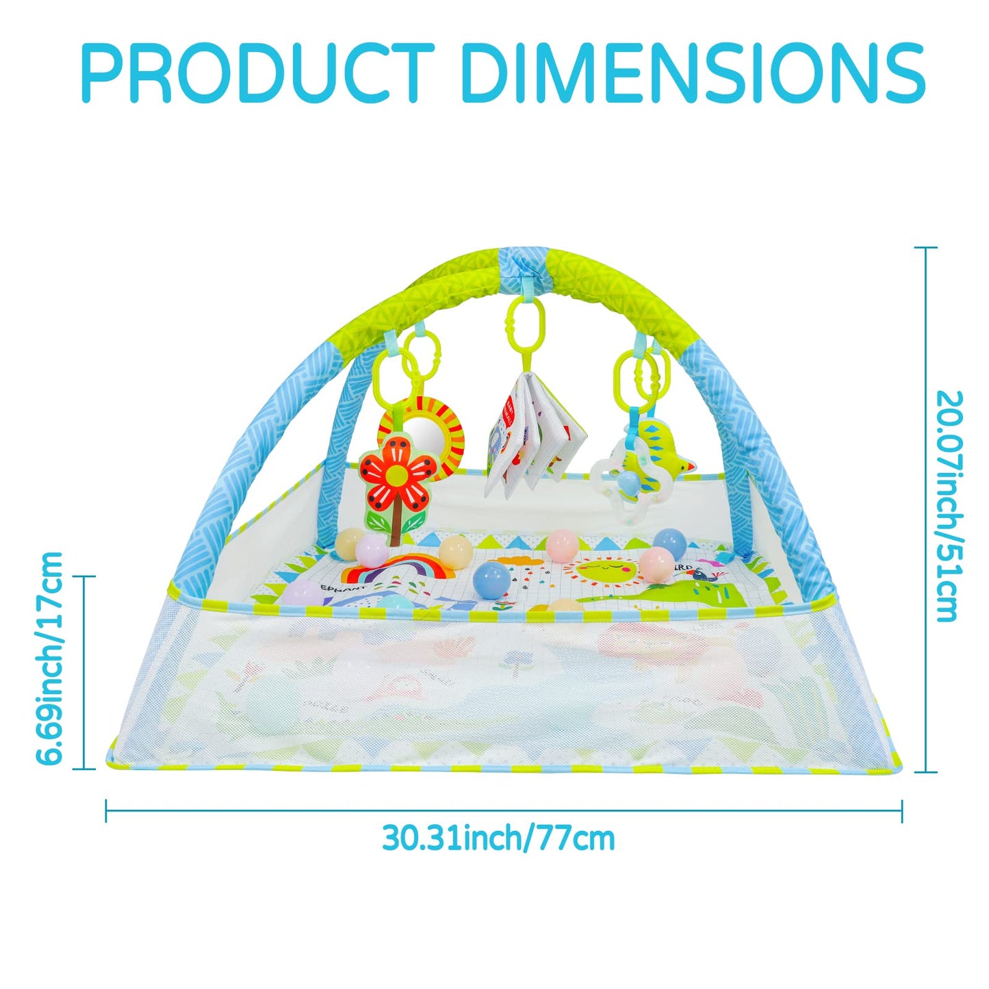 Dr.Rapeti Baby Play Gym Mat with Ball Pit Activity Gym Center Tummy Time Mat Thickened Mat Sensory Exploration Motor Skill Development for Newborn Infant Baby Toddlers