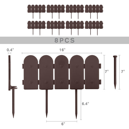 Evelyne Garden Border Plastic Edging: Wooden Fence Design - 8pcs Brown Yard Landscaping Fence Liner Lawn Edge Barrier - 10ft Kit of Decorative Lawn Panels Elements -Landscaping Edging-GMT-10374-A08