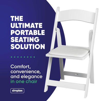 SIMPLEX 4 White Folding Chairs – Resin Stackable Foldable Chairs with Padded Seats – Comfortable White Folding Chairs for Indoor/Outdoor Events – Lightweight Resin Chairs (4 Pack)