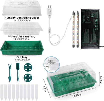 Seed Starter Kit, Seed Starter Tray with Grow Light and Heat Mat, Color Change Full Spectrum Grow Lights Seed Starting Germination Kits, 3 Timing Set Indoor Plant Grow Kit with Humidity Control