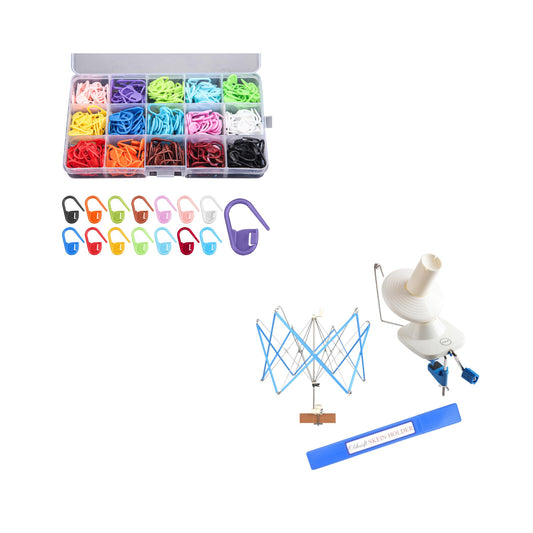 Olikraft 300-Piece Multi-Colored Stitch Marker Set and Yarn Winder and Swift Set – Durable Stitch Markers and Hand-Operated Yarn Baller for Crocheting and Knitting Projects