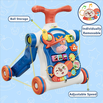 QDRAGON 5 in 1 Push Walkers for Baby Boys, Toddler Learning to Walk, Sit to Stand Walker, Early Learning Push Toy for Infant 12+ Months, Navy Blue