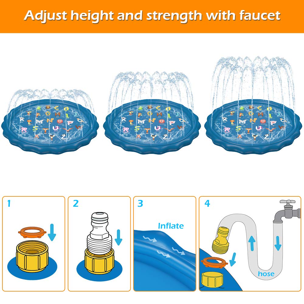 Jasonwell Splash Pad Sprinkler for Kids 60" Splash Play Mat Outdoor Water Toys Inflatable Splash Pad Baby Toddler Pool Boys Girls Children Outside Backyard Dog Sprinkler Pool for Age 1 2 3 4 5 6 7 8 9