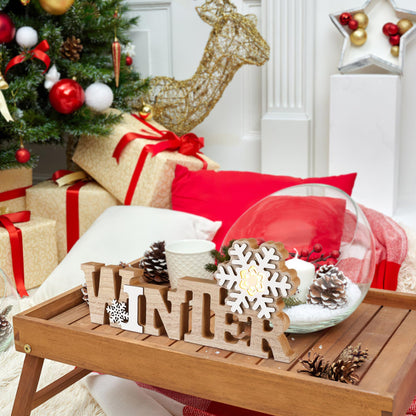 IMIKEYA Christmas Wooden Snowflake: Christmas LED Snowflake Sign Tabletop Decorations Winter Wood Sign Farmhouse Decorations LED for Xmas Home Table Decoration