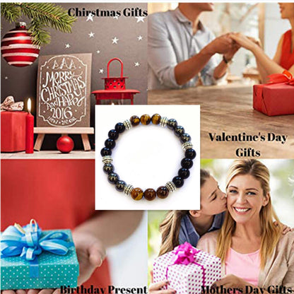 WEFRIN Triple Protection Bracelet for Bring Luck and Prosperity Hematite Black Obsidian Tiger Eye Stone Bracelets for Men Women, Beaded Buddha Healing Rope Uni Bracelet (2pcs)