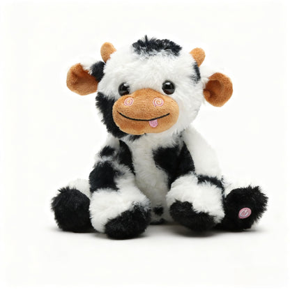unsnurnoch 9.8" Glowing Cow Plush Toy, Soft Light-Up Black Cow Stuffed Animal for Kids, Night Light Comfort Toy for Sleeping, Birthday for Boys and Girls
