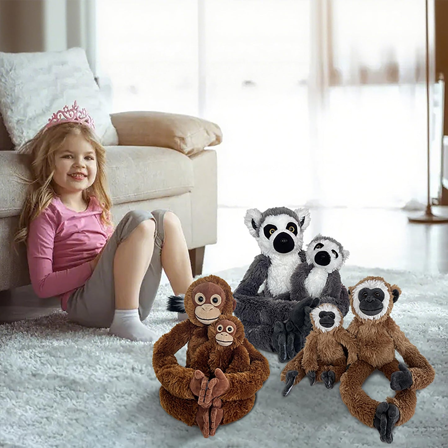Hideekoog 2pcs Orangutans Hanging Stuffed Animal Mother with Baby Hangs Plush Toys, Hooks and Stuffed Animals with Rings for Kids, Gifts for Boys and Girls（Red）