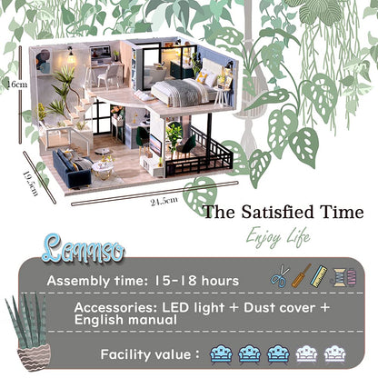 Lannso DIY Dollhouse Miniature Wooden Furniture Kit, Doll House Kit with Dust Proof Cover Music Box, Mini Handmade Wooden Dollhouse Toys for Adult Gift(L32)