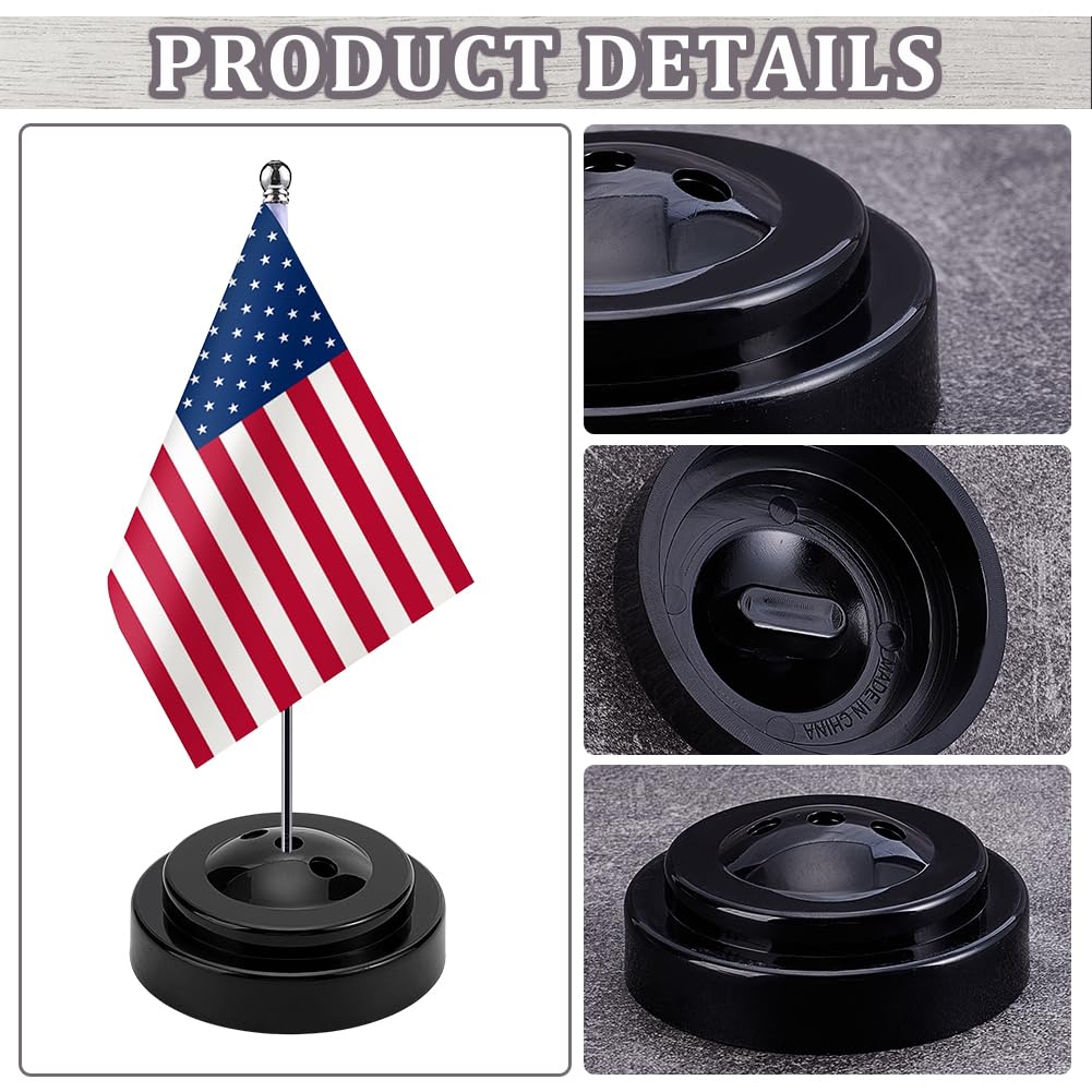 AHANDMAKER 30 Pcs Mini Flag Stand 3 Hole Small Desk Flag Base Desktop Tabletop Stand for Company Office Wedding Party Decorations Classroom Events Patriotic Holidays Display, Black 2.46 Inch