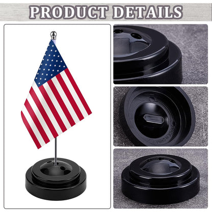 AHANDMAKER 30 Pcs Mini Flag Stand 3 Hole Small Desk Flag Base Desktop Tabletop Stand for Company Office Wedding Party Decorations Classroom Events Patriotic Holidays Display, Black 2.46 Inch