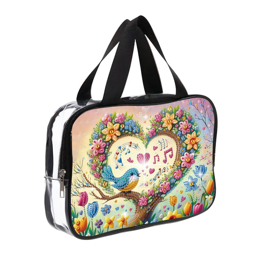 JZHYOAN Diamond PaintingTravel Toiletry Bag for Women Makeup Storage Organizer Art Portable Travel Makeup Pouch with Zipper Love Pattern Cosmetic Toiletry Bag for Shampoo Conditioner Brushes Set