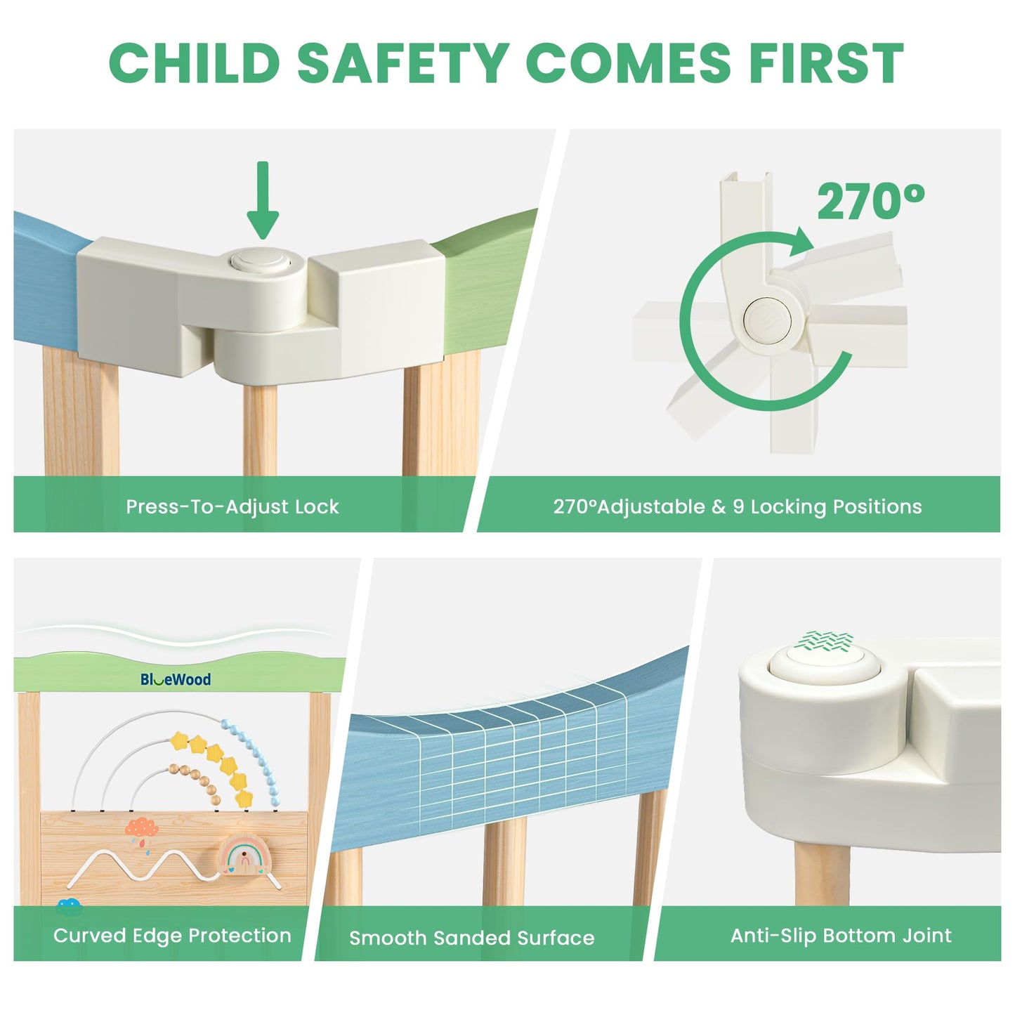 Foldable Wooden Baby Playpen - Adjustable Wood Play Yard, Indoor Large Safety Fence for Babies and Toddlers - Built-in Toys Design, 45 x 45 x 24 inches, Colorful Dream