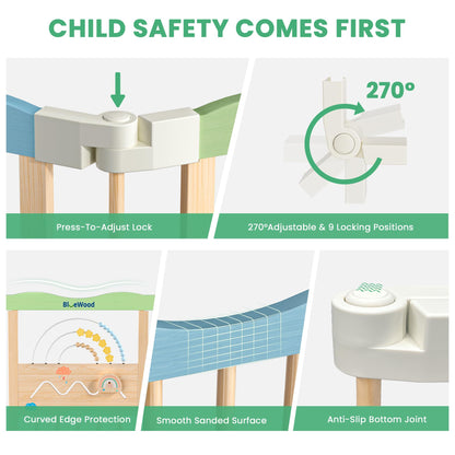 Foldable Wooden Baby Playpen - Adjustable Wood Play Yard, Indoor Large Safety Fence for Babies and Toddlers - Built-in Toys Design, 45 x 45 x 24 inches, Colorful Dream