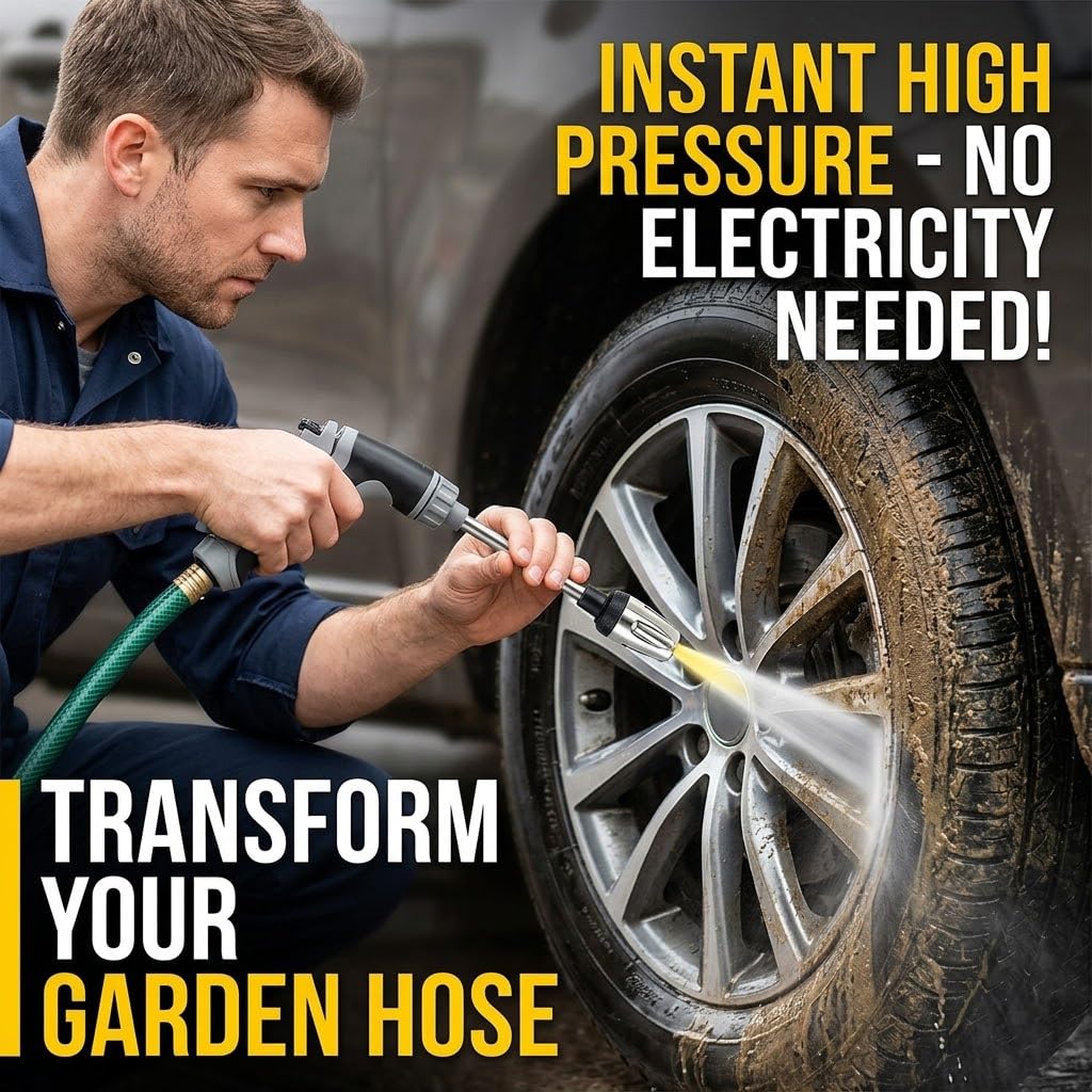 Pressure Washer, Handheld Power Washer with 360° Rotating Nozzle, 3 Spray Modes, Stainless Steel Universal Hose Fit,Pressure Washer Gun for Car, Patio, Driveway & Outdoor Cleaning
