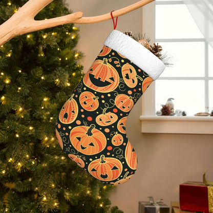 Halloween Pumpkin Christmas Stockings Hanging Decoration Stockings 17.7 Inch Xmas Stockings for Fireplace Family Party Holiday Decor 1PCS