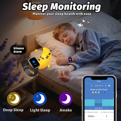 Heroange Kids Smart Watch for Girls Boys,IP68 Waterproof Kids Fitness Tracker Watch with 1.83" Face,Heart Rate Sleep Monitor,19 Sport Modes,Puzzle Games with APP,Great Gifts for Teens 6+ (Black)
