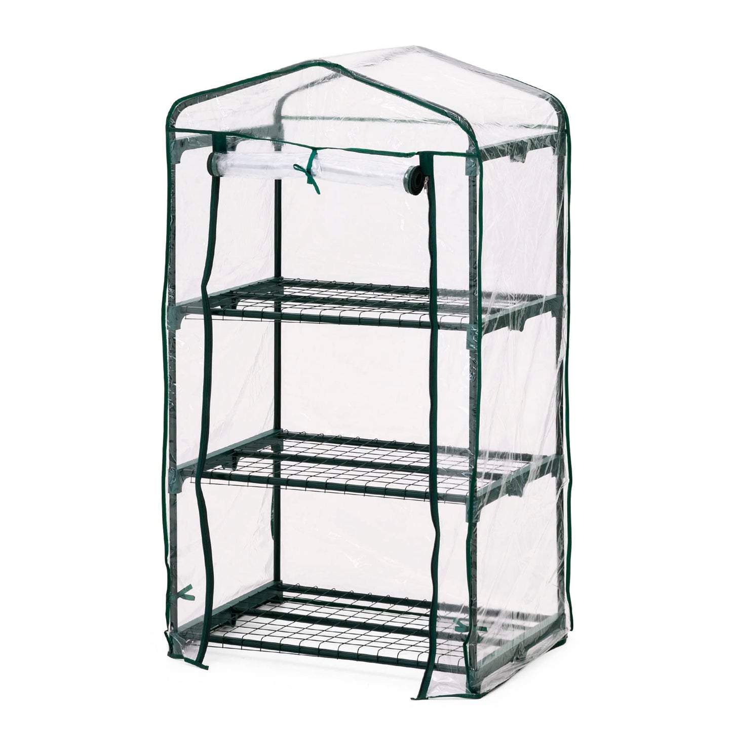 Glitzhome Portable Indoor Outdoor Patio Mini Greenhouse, Green, 3-Tier