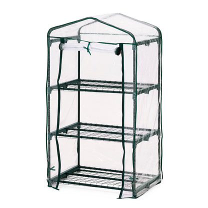 Glitzhome Portable Indoor Outdoor Patio Mini Greenhouse, Green, 3-Tier
