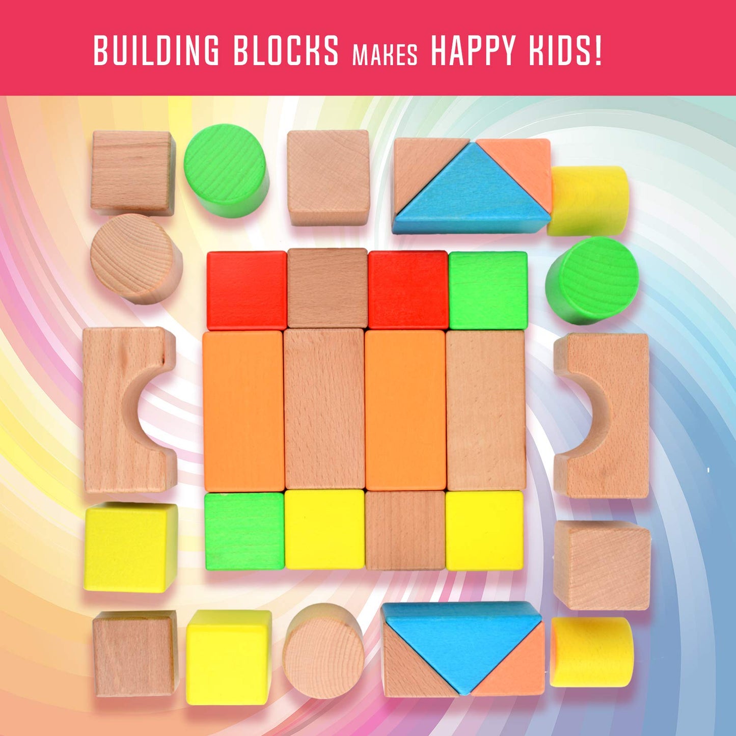 Migargle Large Wooden Building Blocks Set - Educational Preschool Learning Toys with Carrying Bag, Toddler Blocks Toys for 3+ Year Old Boy and Girl Gifts