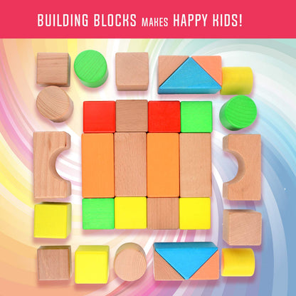 Migargle Large Wooden Building Blocks Set - Educational Preschool Learning Toys with Carrying Bag, Toddler Blocks Toys for 3+ Year Old Boy and Girl Gifts