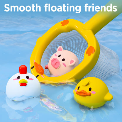 iPlay, iLearn Baby Duck Bath Toy, Toddler Bathtub Suction Water Spinner Gear, Kid Shower Fishing Game W/ Net, Floating Animal, Wind up Swimming Duck, Birthday Gift 6 9 12 Month 1 2 3 Year Old Boy Girl