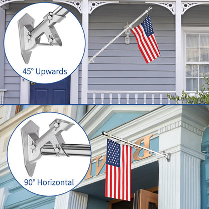 FIASON 5 FT House Flag Pole Kit with 2-Position Flagpole Holder Bracket for Outside House Outdoor Porch (5 FT, Silver)