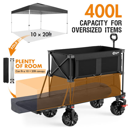 Portal Collapsible Large Double Decker Wagon with Brakes, 660lb Foldable Heavy Duty Utility Wagon Cart, 400L All-Terrain Big Wheels & 54" Extra Long Extender for Sports, Camping & Outdoor Use