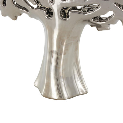 Deco 79 Ceramic Tree Decorative Sculpture Glossy Home Decor Statue with Abstract Cutouts, Accent Figurine 15" x 5" x 16", Silver