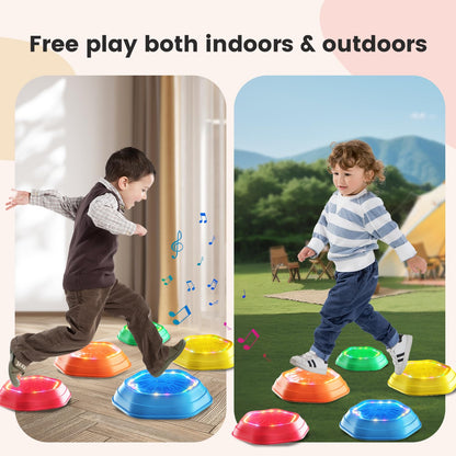 Holyton Light Up Stepping Stones for Kids, 5 Pack Sensory Balance Stepping Stones with Rechargeable Batteries, Non-Slip Toddler Stepping Stones for Ages 3-8, Indoor Outdoor Active Play, Red