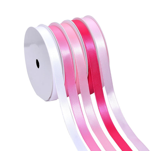 Ribest Pink Double Faced Satin Ribbon Set, 3/8 Inch White, Light Pink, Pink, Hot Pink, Fuchsia Ribbons for Valentine's Day Gift Wrapping Crafts Wedding Baby Shower, 5 Rolls × 10 Yards Total 50 Yards