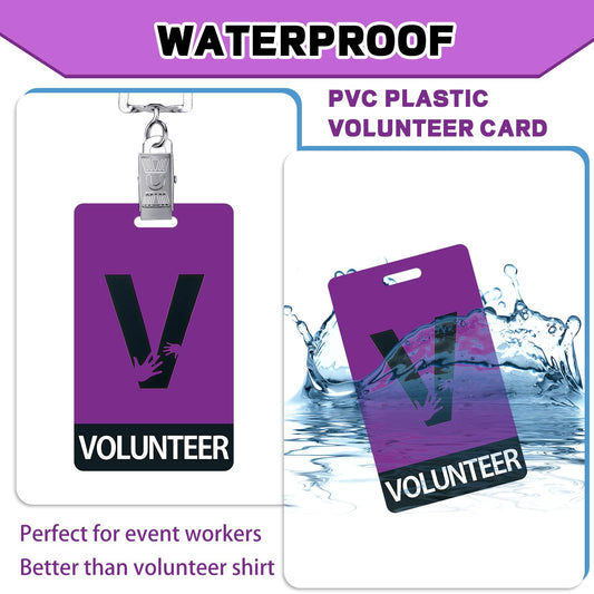 Colarr 25 Pack Volunteer Lanyard with PVC Plastic Card Pass Volunteer Identification ID Badges Bulk Breakaway Lanyard for Activity, Fundraising, Church, School, Events(Purple)