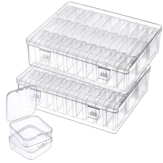 62Pcs Small Bead Organizer Box with Lids - 60Pcs Plastic Mini Bead Organizer Containers Box and 2Pcs Large Craft Storage Boxes for Jewelry Suppliess Nails, Bracelets,Diamonds, Clay Beads, Screws