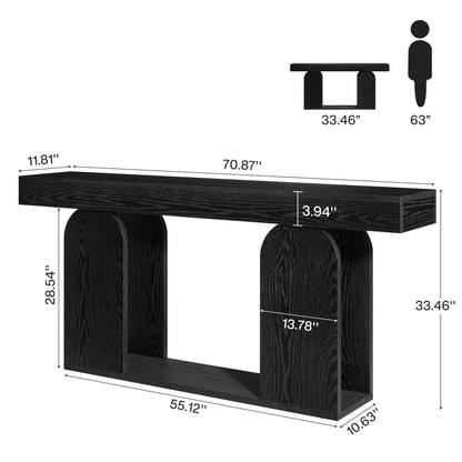 Tribesigns 70.9-Inch Extra Long Sofa Table, Farmhouse Console Tables with Wood Frame and Storage Shelf, 2-Tier Wood Table Behind Couch for Living Room, Hallway, Foyer, Black