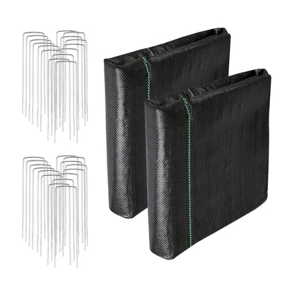 LGJIAOJIAO 4FT x 100FT Weed Barrier Landscape Fabric (2 Pack 4x50FT) - Premium Heavy-Duty 3.2oz Gardening Weed Control Mat with 30 U-Shaped Securing Pegs - Ground Cover for Gardening, Farming